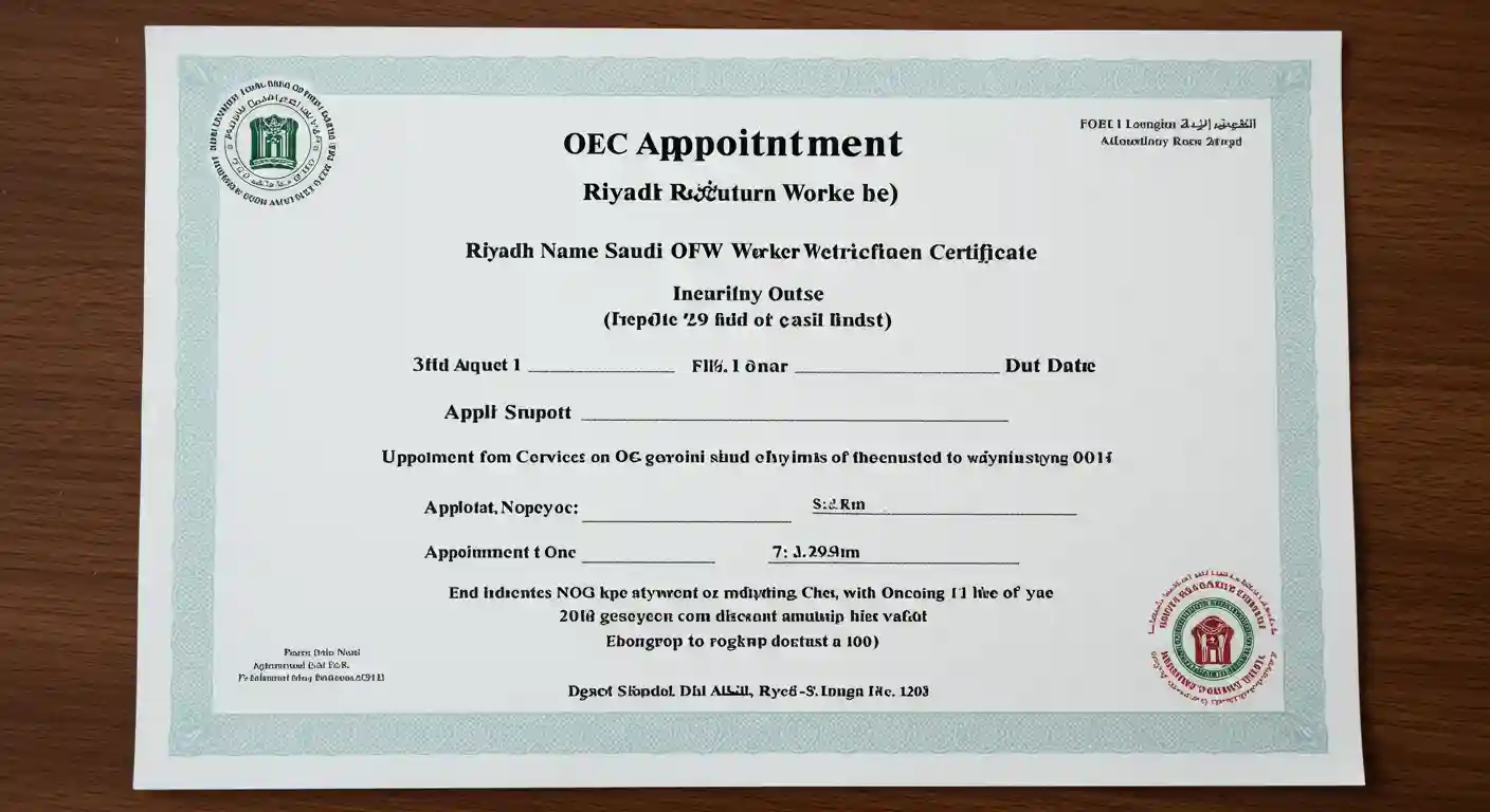 OEC Appointment Riyadh Saudi OFW Balik Manggagawa Certificate