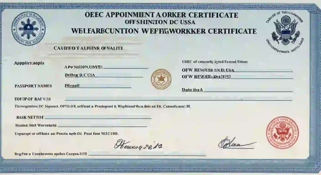 OEC Appointment Washington DC USA OFW Balik Manggagawa Certificate