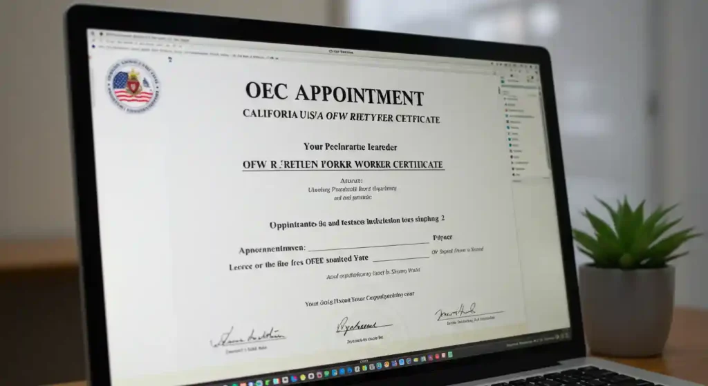 OEC Appointment California USA OFW Balik Manggagawa Certificate