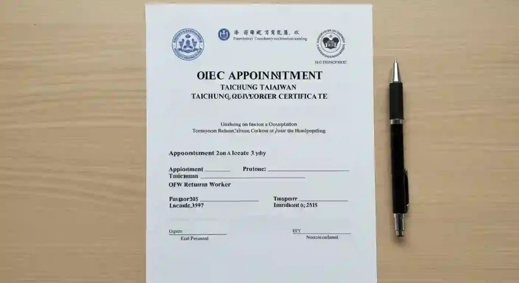 OEC Appointment Taichung Taiwan OFW Balik Manggagawa Certificate